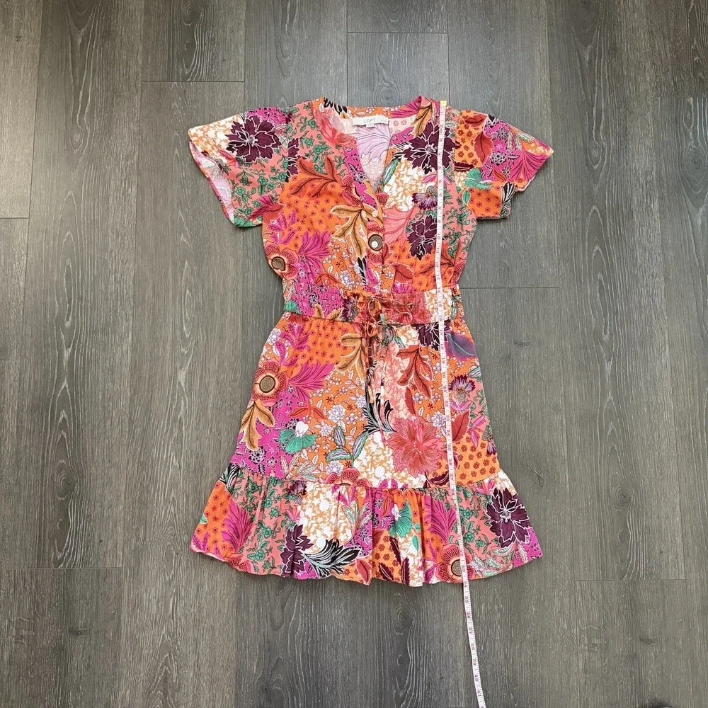 Ann Taylor Loft Dress Size S Petite Patchwork Bloom Floral Waist Tie Vacation - Picture 6 of 7